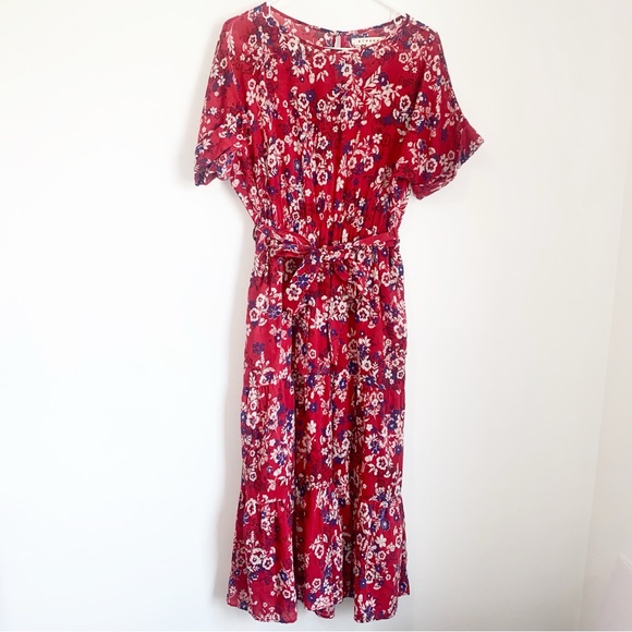 Xirena Red Floral Aubrey Tiered Dress - Picture 2 of 9